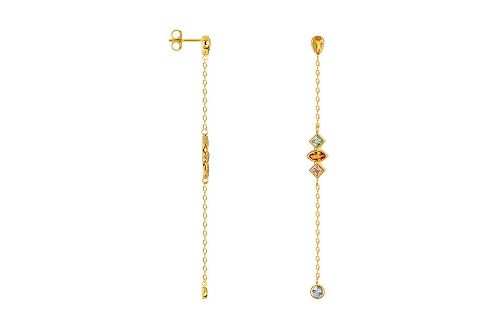 Sterling silver mix shape zirconia long earring