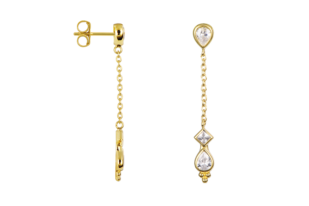 Sterling silver mix shapes zirconia long earring