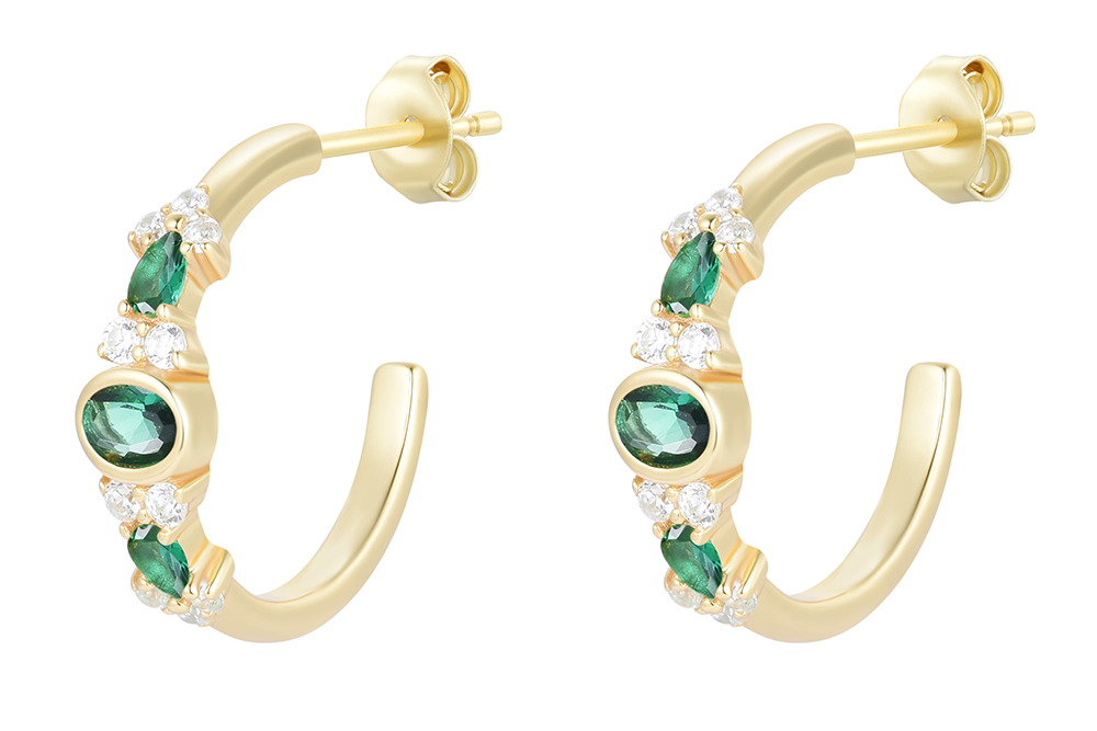 [18334EZBLESDO] Sterling silver mixed zirconia hoop earring (Emerald)