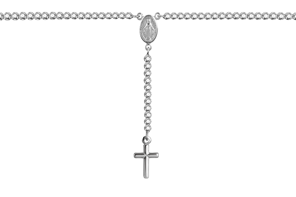 [18351N40E5ZBLRD] Sterling silver zirconia rosary necklace (White)
