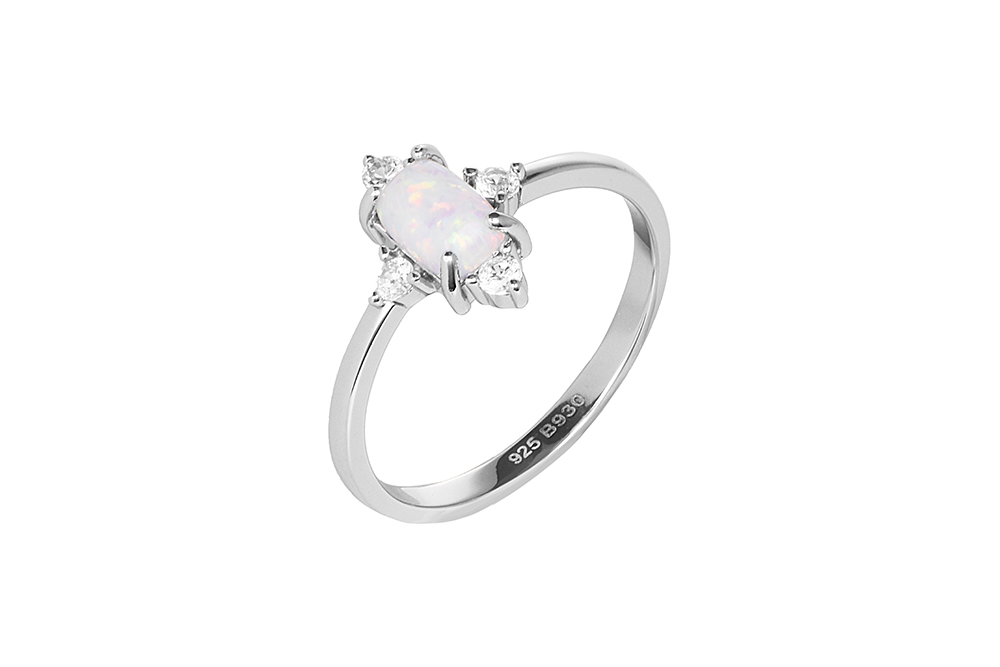 Anillo plata 925 piedra rectangular 6x4mm con zirconitas blancas