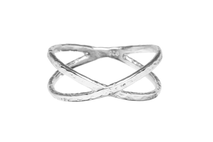 Sterling silver hammered crossed ring