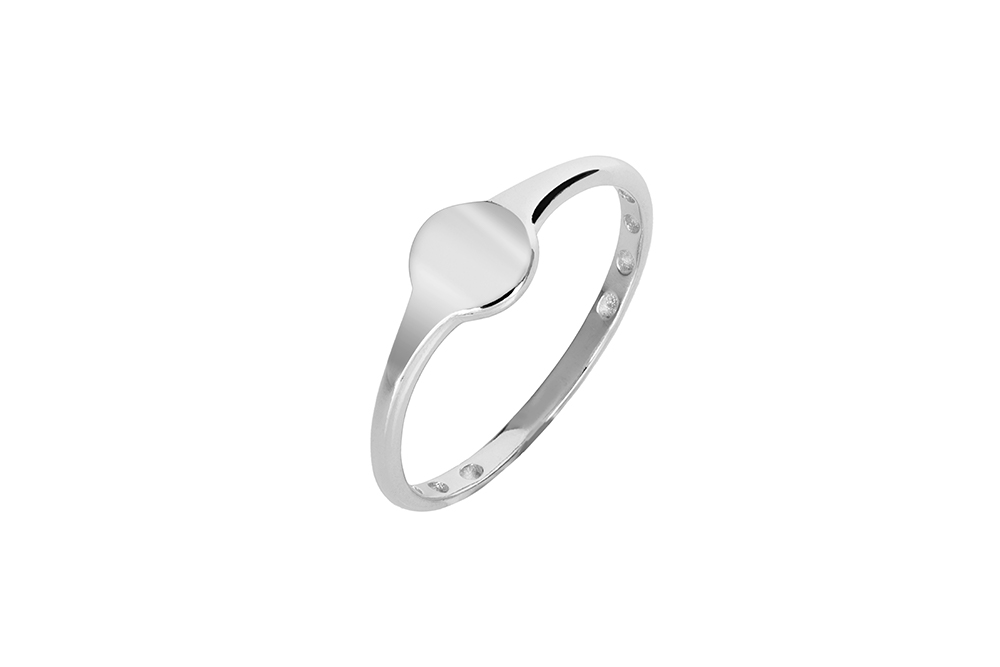[18586RTA12PL] Sterling silver 6mm mini round signet ring (EU size 52, Sterling silver)