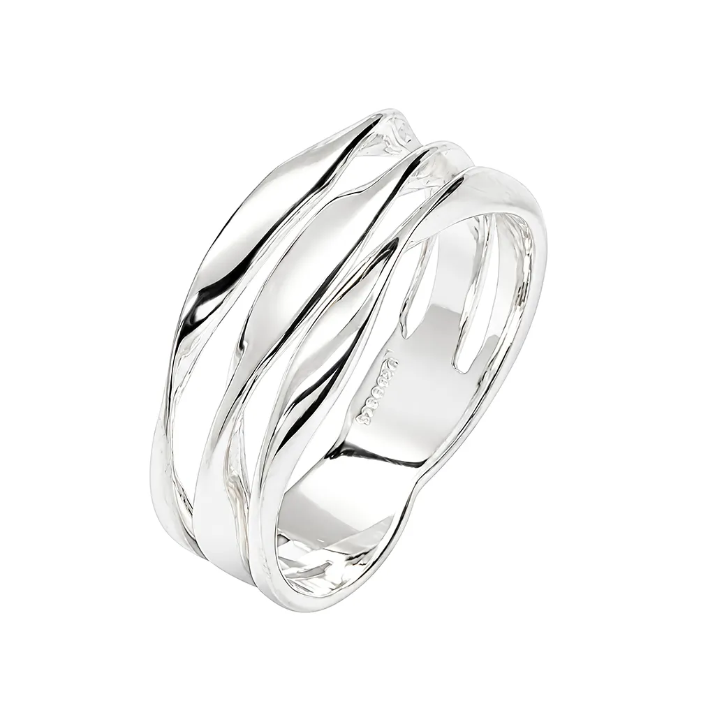 [18589RTA12PL] Sterling silver triple flat band with half twist ring (EU size 52)