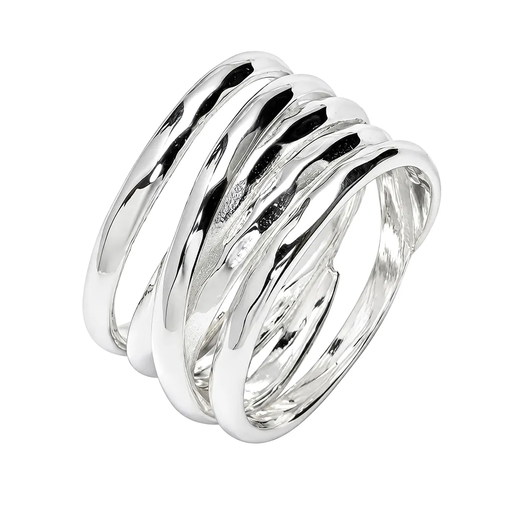 [18624RTA12PL] Sterling silver faceted five-line irregular ring (EU size 52)