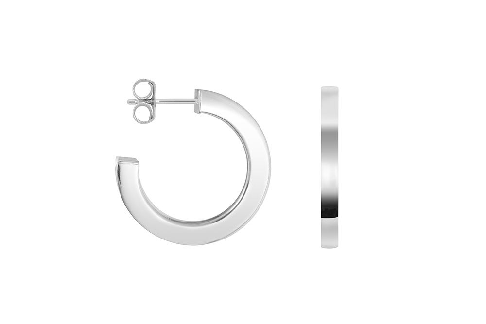 [18635EE200PL] Sterling silver 4x4 mm square tube hoop earring (20MM, Sterling silver)