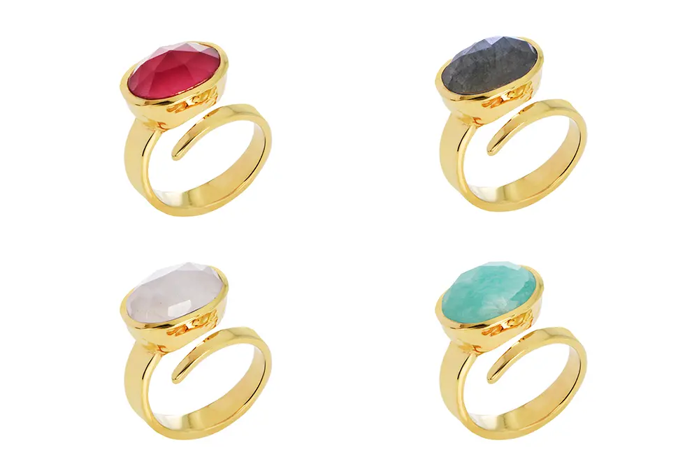 Sterling silver open ring with 10x13 mm oval stone