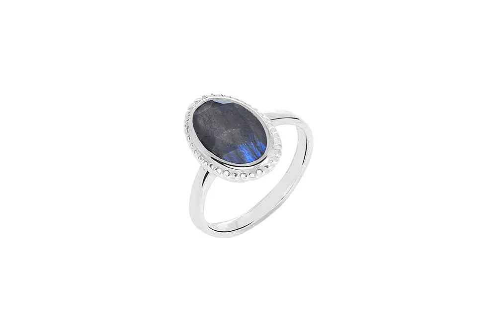 Anillo plata 925 piedra ovalada facetada 12x7mm