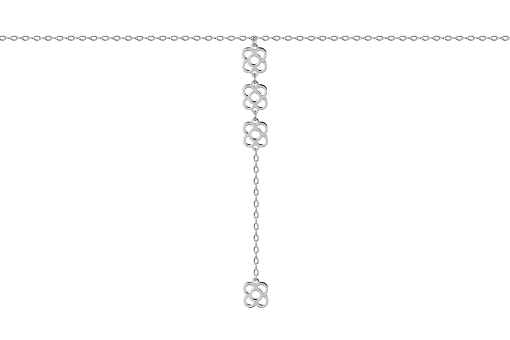 Sterling silver four barcelona flowers lariat necklace
