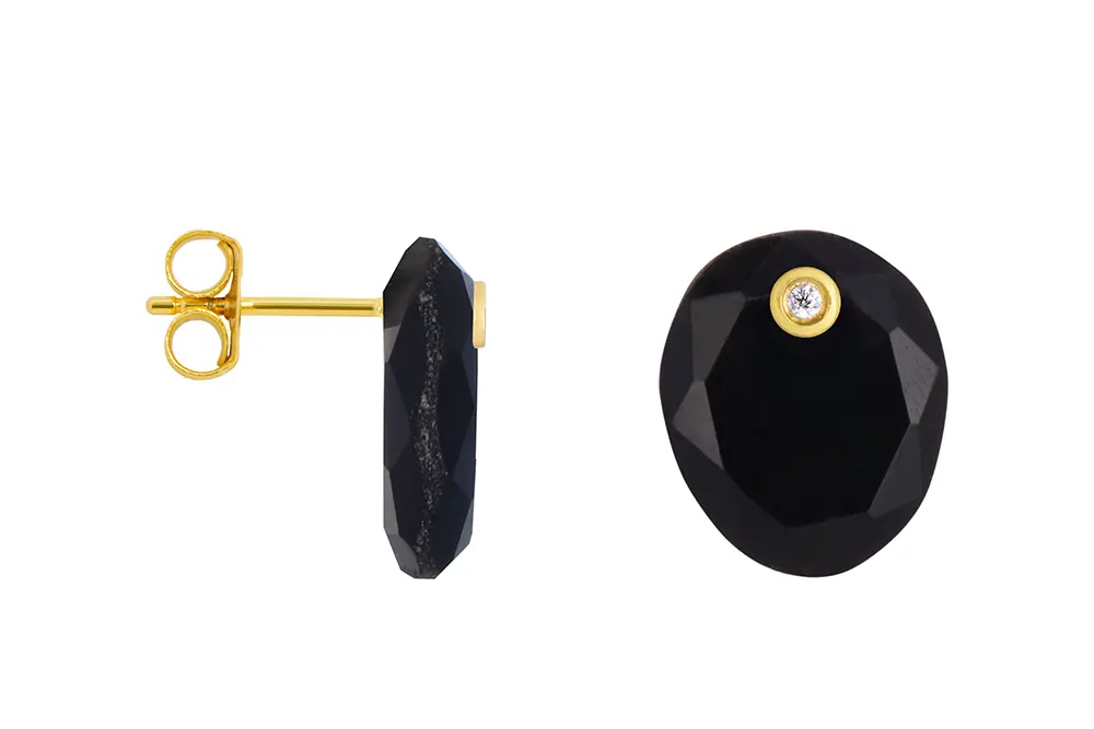 Sterling silver irregular faceted stone with zirconia earring