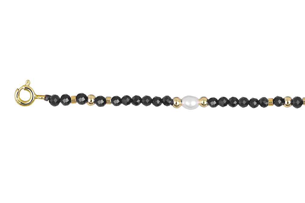[18679N40E5RONDO] Sterling silver semmiprecious stones & 3mm pearls necklace (Black)