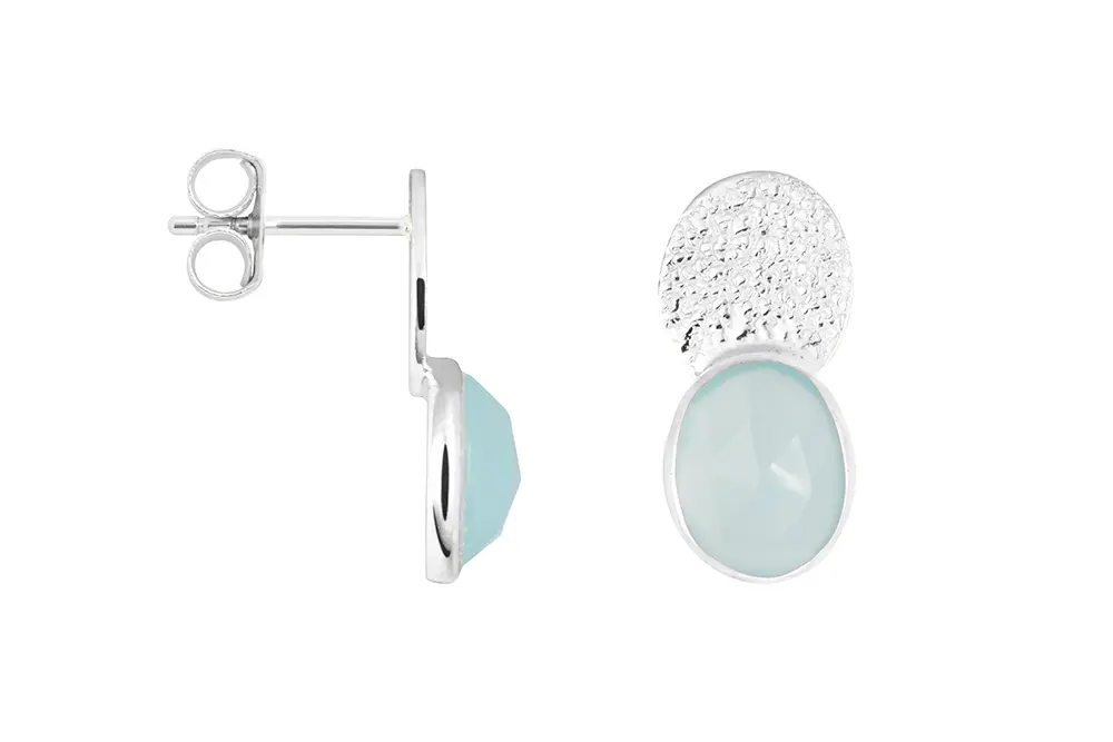 Pendiente plata 925 piedra oval9x7mm y placa oval picada 8x10mm