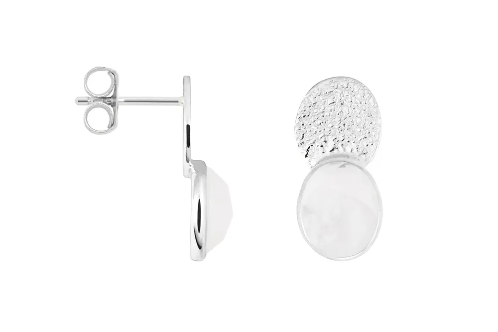 Pendiente plata 925 piedra oval9x7mm y placa oval picada 8x10mm