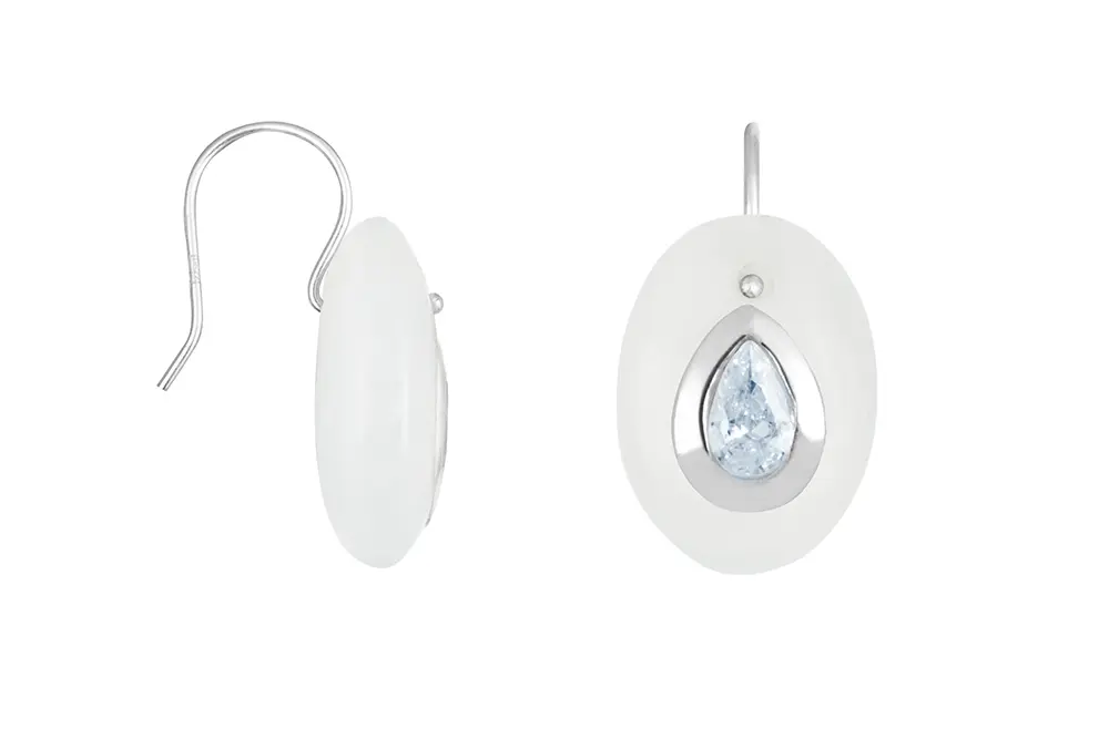 Sterling silver 14x10mm oval semiprecious stones with stone inside earring