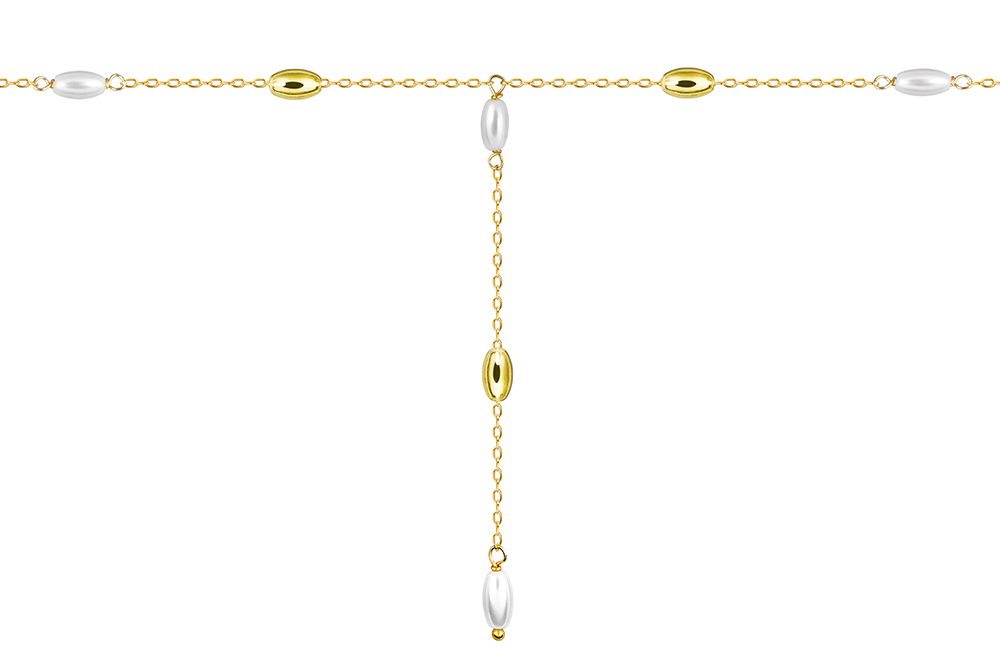 [18690N38E5PBLDO] Sterling silver necklace with 7x4mm oval pearls (Gold plated)