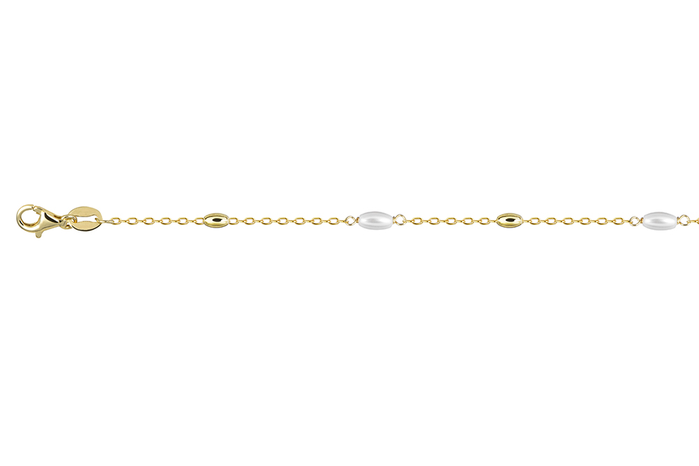 [18691B16E3PBLDO] Sterling silver bracelet with 7x4mm oval pearls (Gold plated)