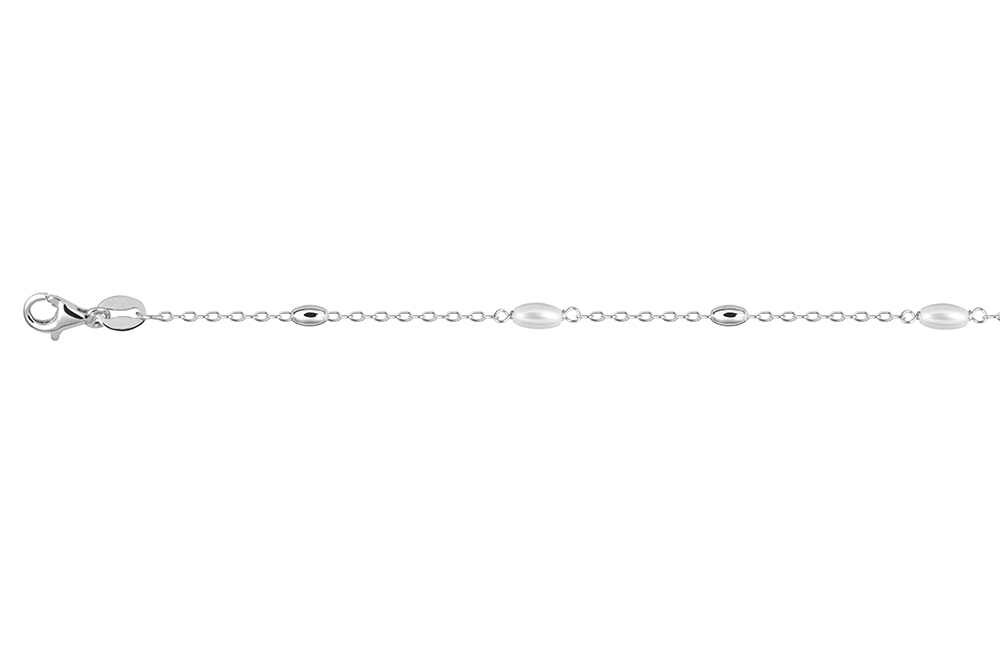 Pulsera plata 925 con perlas ovaladas 7x4mm