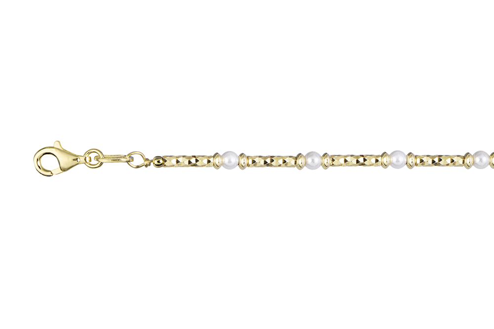 [18694B16E3PBLDCDO] Sterling silver diamond cut with 3mm pearls bracelet (Gold plated)