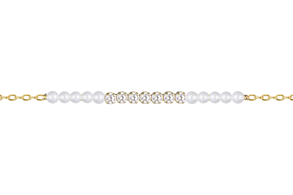 [18701B16E3PBLDO] Sterling silver with 3mm mini zirconia & pearls bracelet (Gold plated)