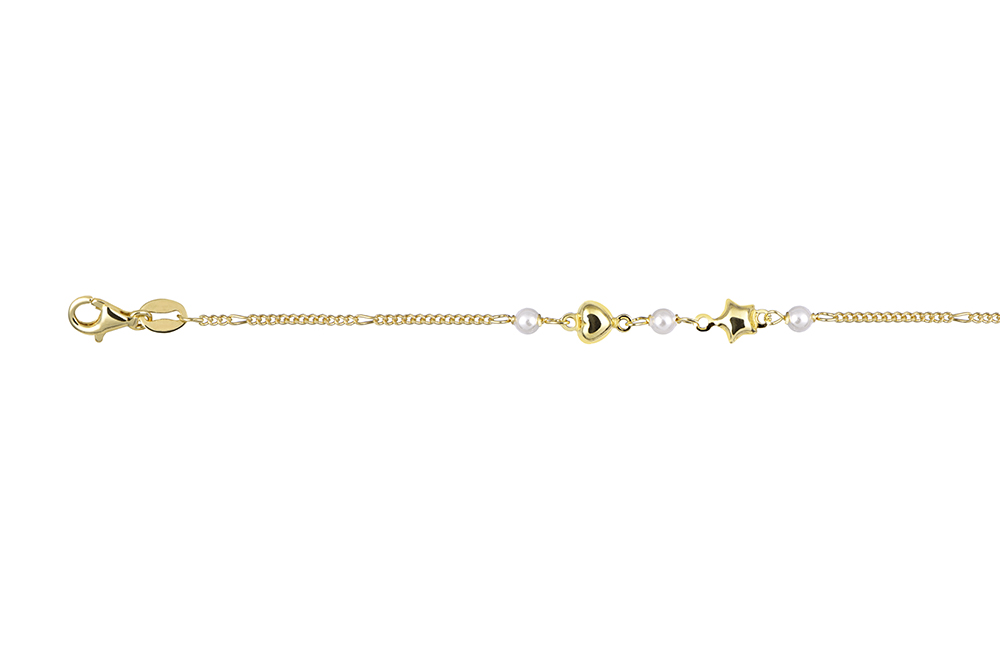 [18703B16E3PBLDO] Pulsera plata 925 estrella 5mm y corazón 5mm (Oro)