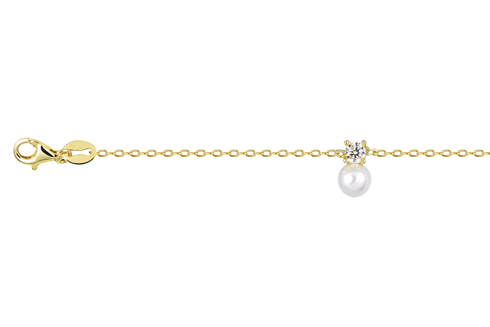 [18705B16E3PBLDO] Pulsera plata 925 tu y y yo circonita 3mm perla 5mm (Oro)