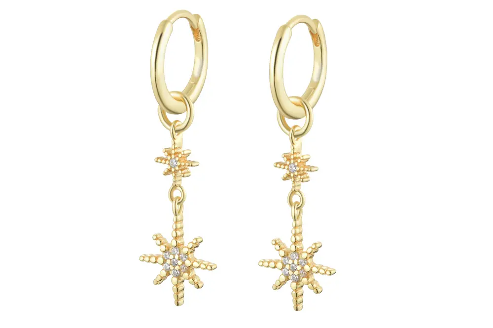 Sterling silver compass rose hoop earring