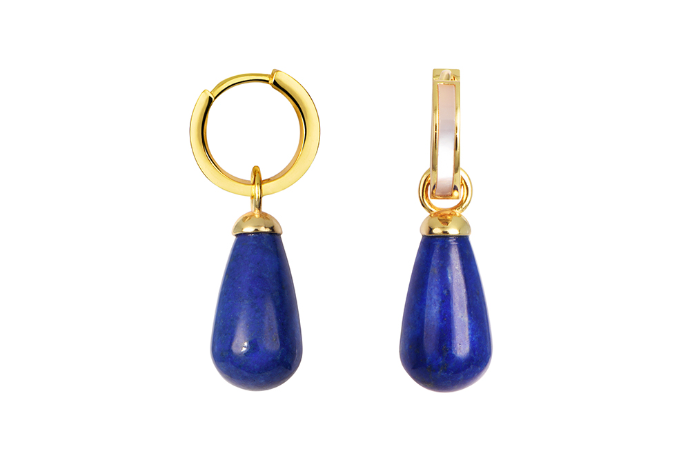 Sterling silver hoop with semiprecious stones and mother-of-pearl earring