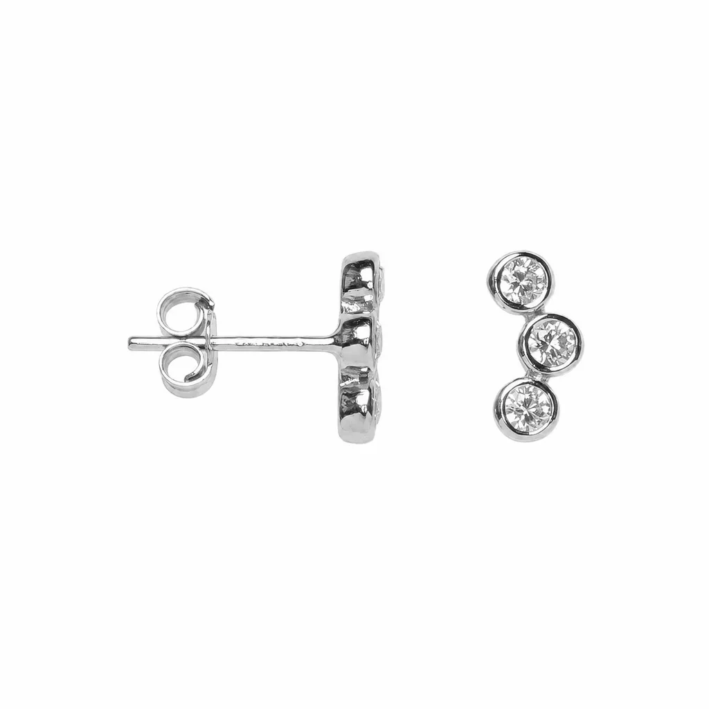 Pendiente plata 925 tres circonitas montura rusa 3mm