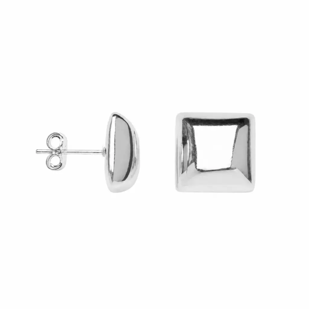 [19012EPL] Sterling silver domed beveled square earring