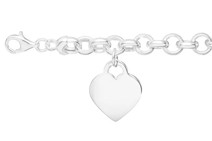 [10614B1900PL] Sterling silver heart chain bracelet