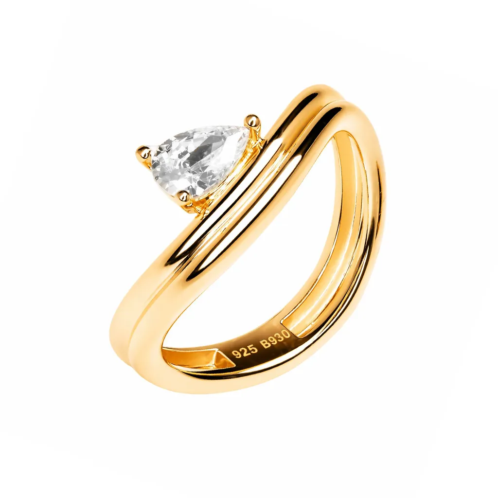 Anillo plata 925 doble línea ondulada con circonita de 6x4mm 