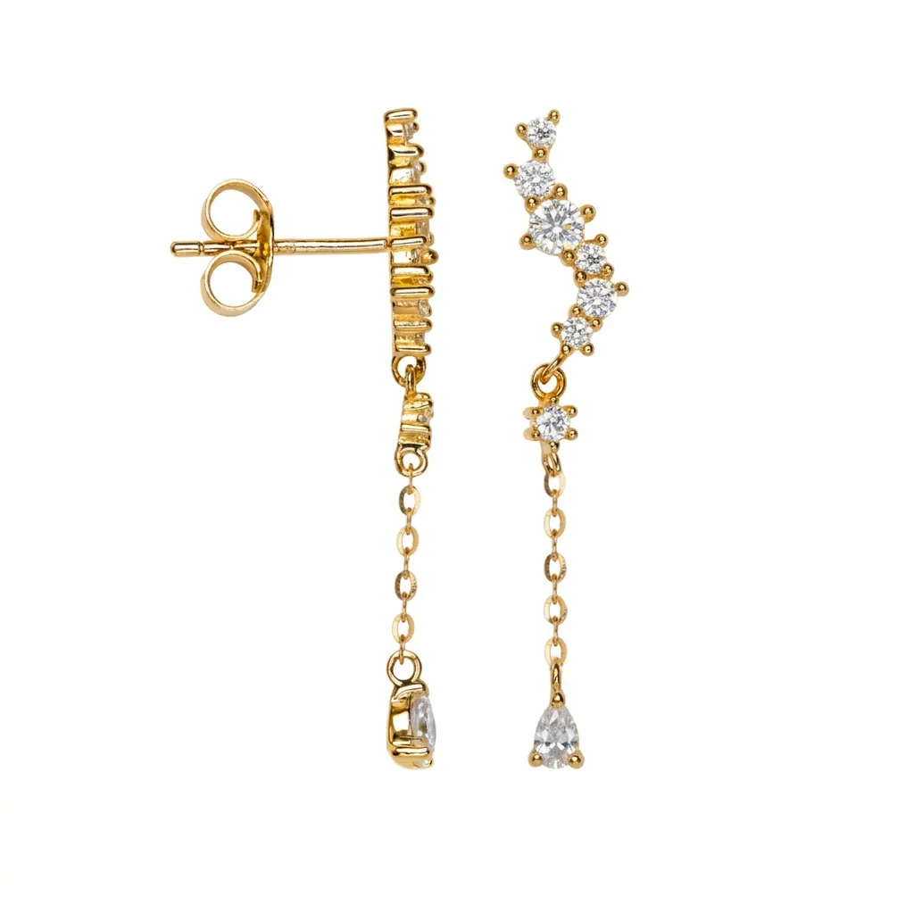 Sterling silver with mixed-size zirconia stones  with chain earring