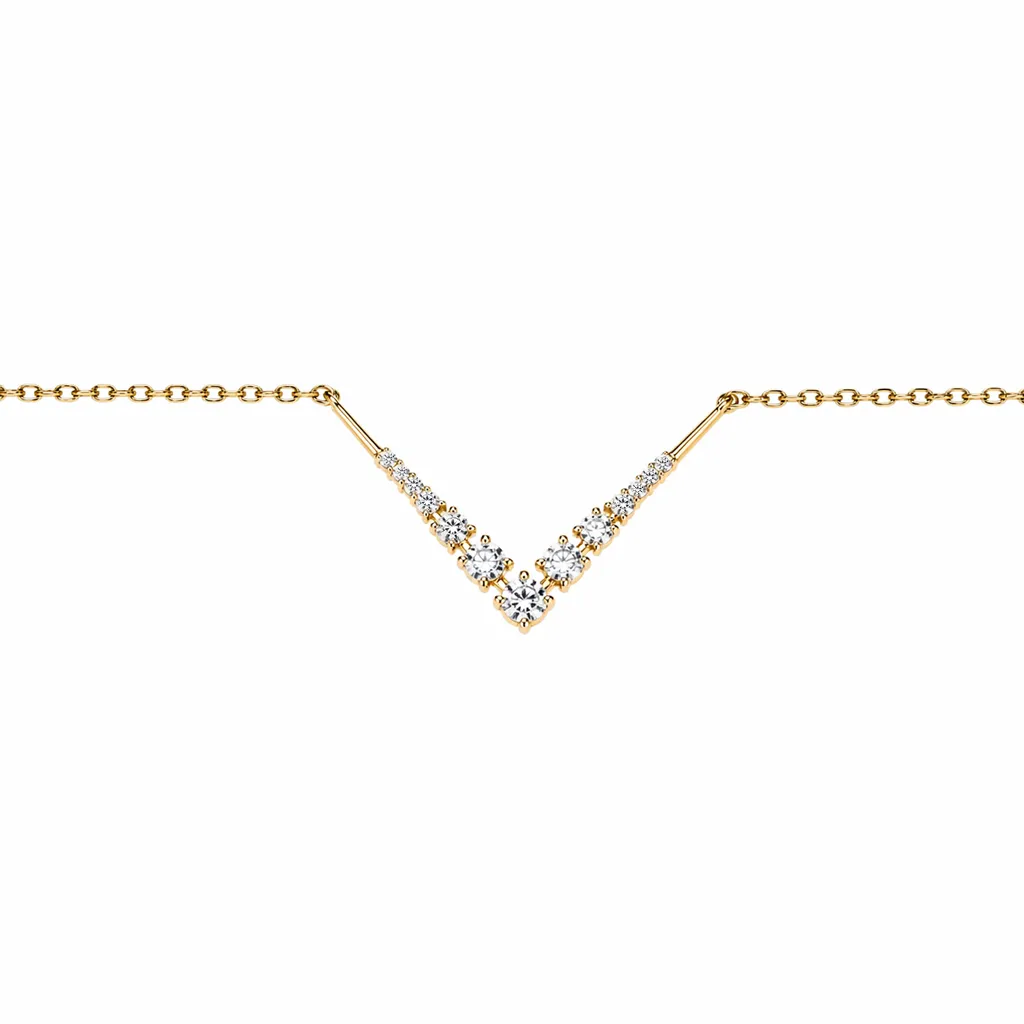 Sterling silver V-shaped graduated zirconia stones necklace