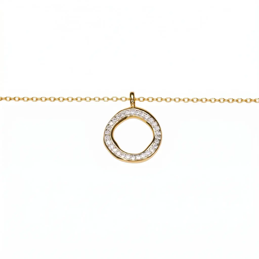 Sterling silver irregular circle with zirconia stones necklace