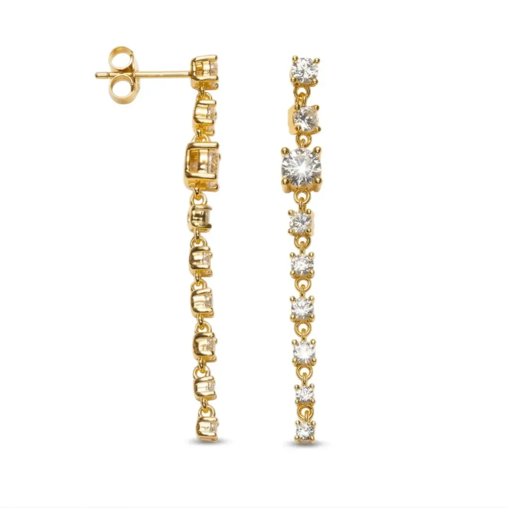 Sterling silver mixed-size zirconia stones with 4-prong setting earrings