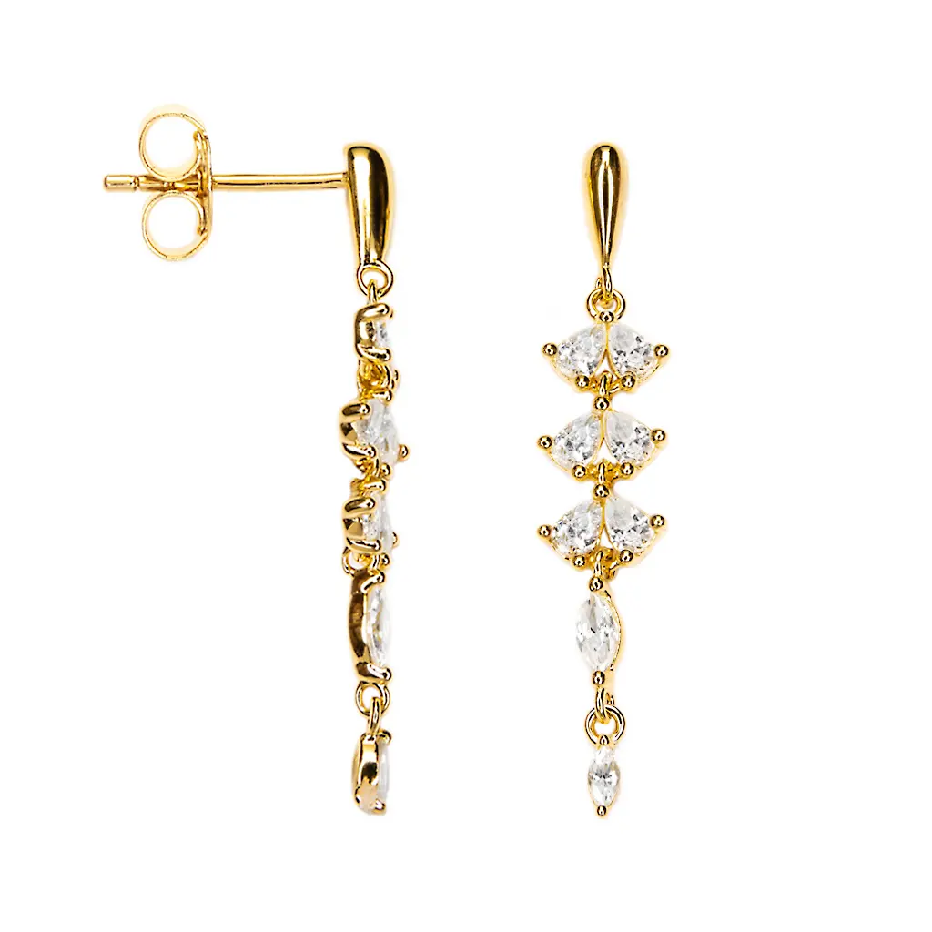 [19048EZBLDO] Sterling silver mixed-size zirconia stones earrings