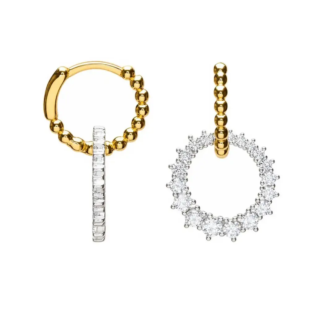 [19053EZBLRDDO] Sterling silver bead hoop with zirconia hoop earrings