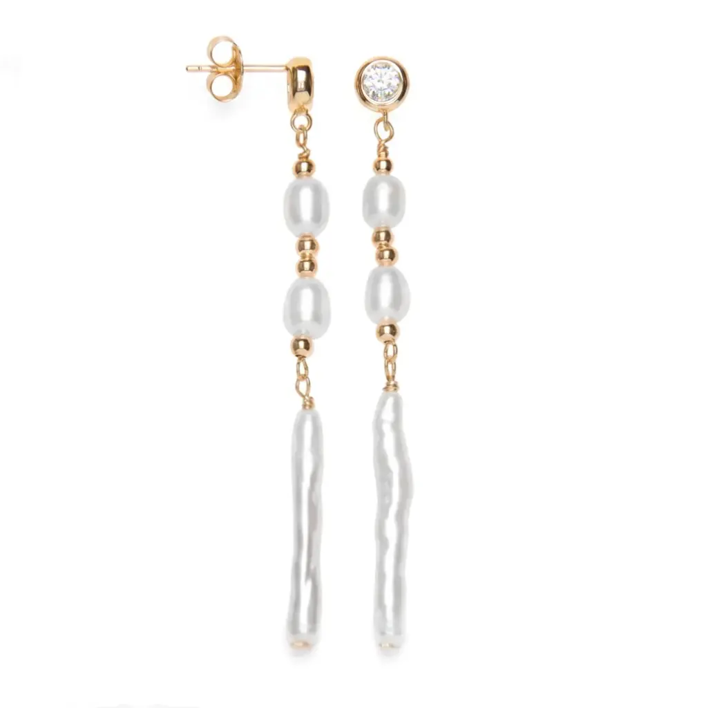 Sterling silver pearl design with zirconia stones earring