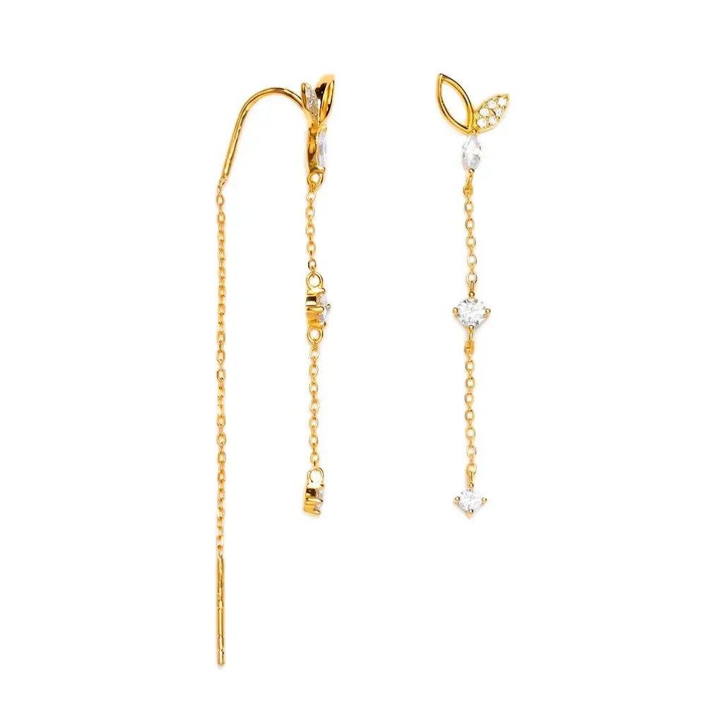 Sterling silver with zirconia stones and threader chain earrings