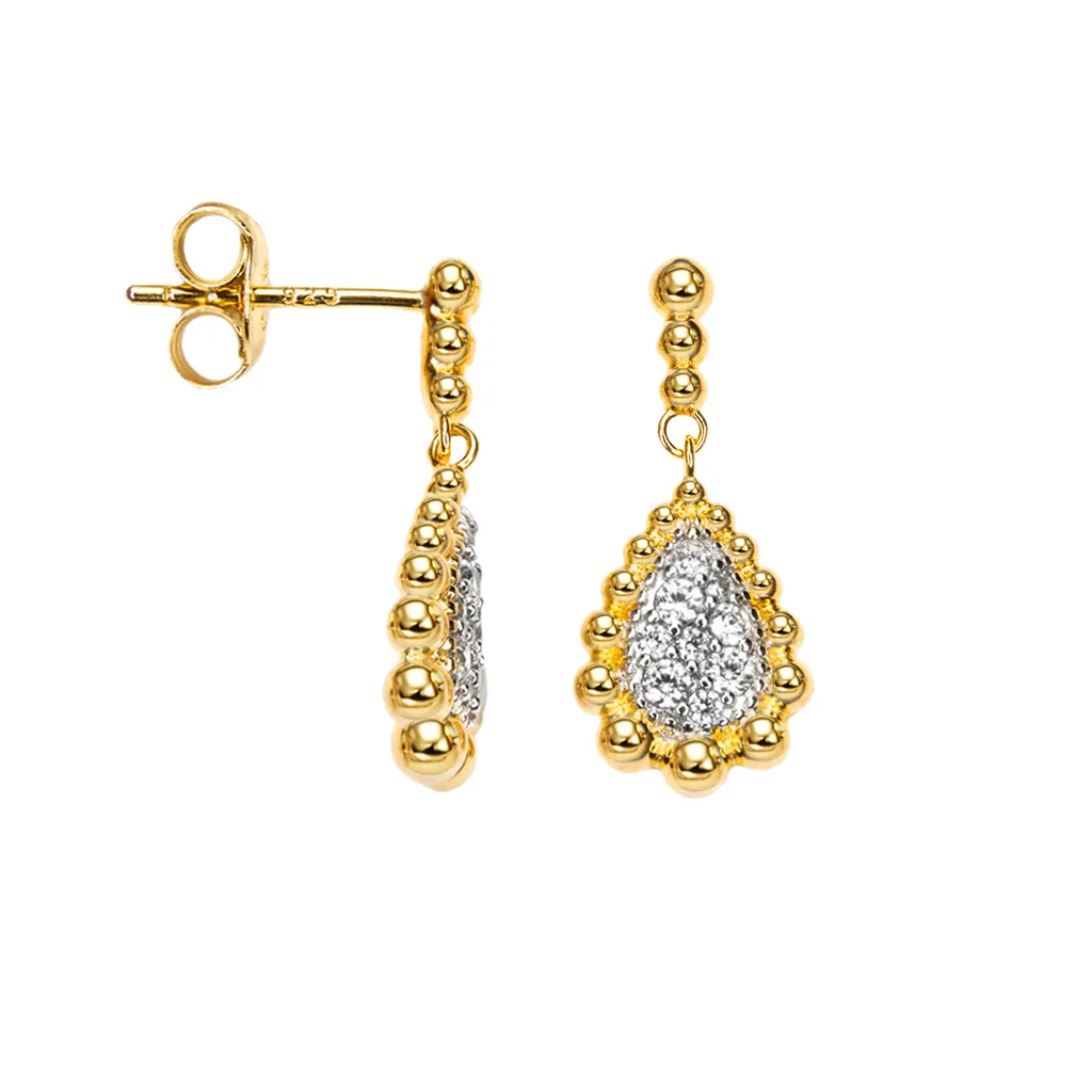 Sterling silver drop shape with zirconia stones and beads earring