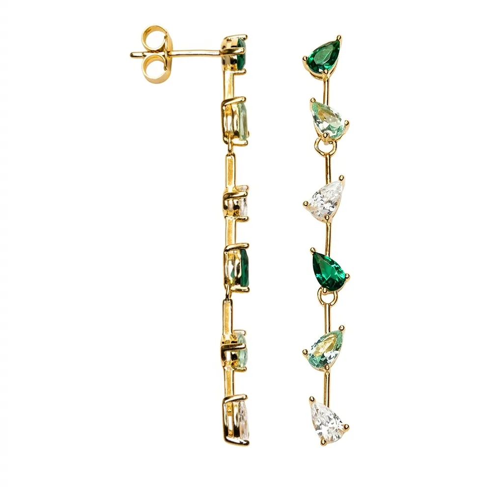 Sterling silver mixed green zirconia stones earrings