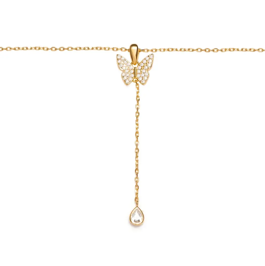 Sterling silver 9×10 mm butterfly design set with zirconia stones and chain necklace