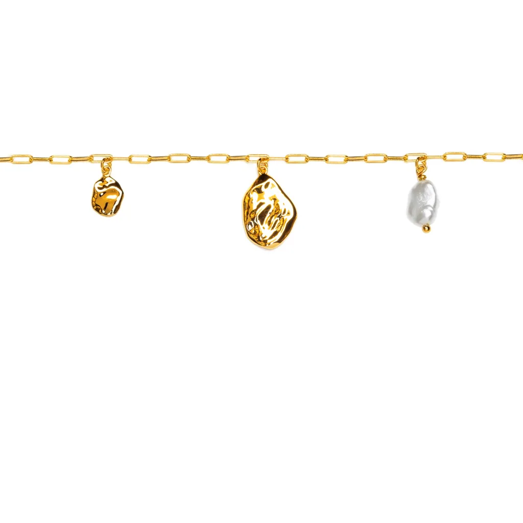 Sterling silver irregular plates with interspersed pearl necklace