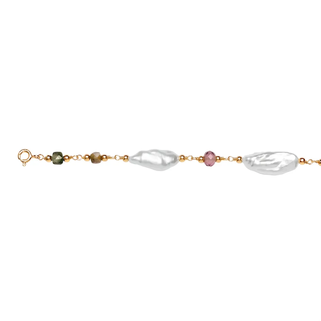 Sterling silver with mixed semiprecious stones and pearls bracelet
