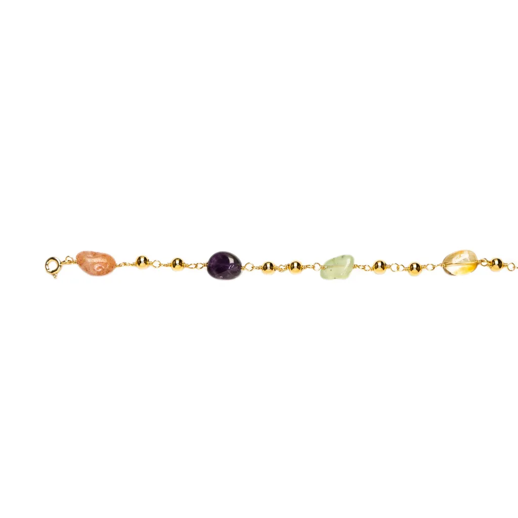 Sterling silver with mixed semiprecious stones and 4 mm bead chain bracelet