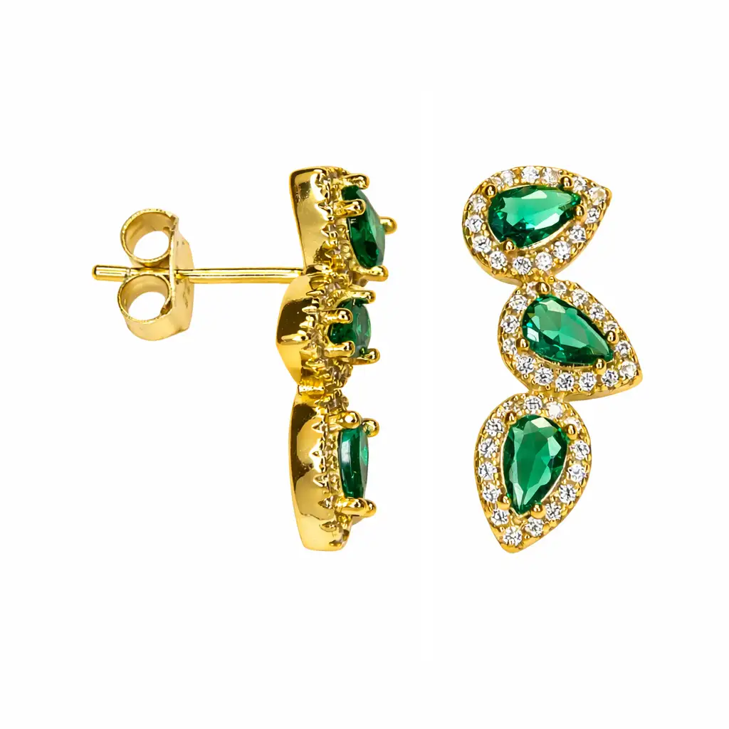 Sterling silver three drop zirconia design with white zirconia stones earrings