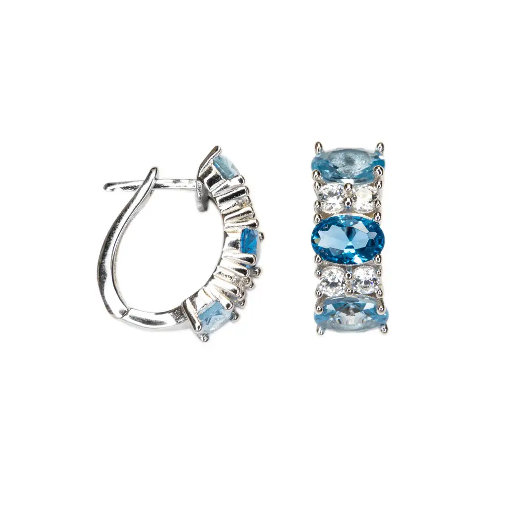 Pendiente plata 925 mix de circonitas azules y blancas