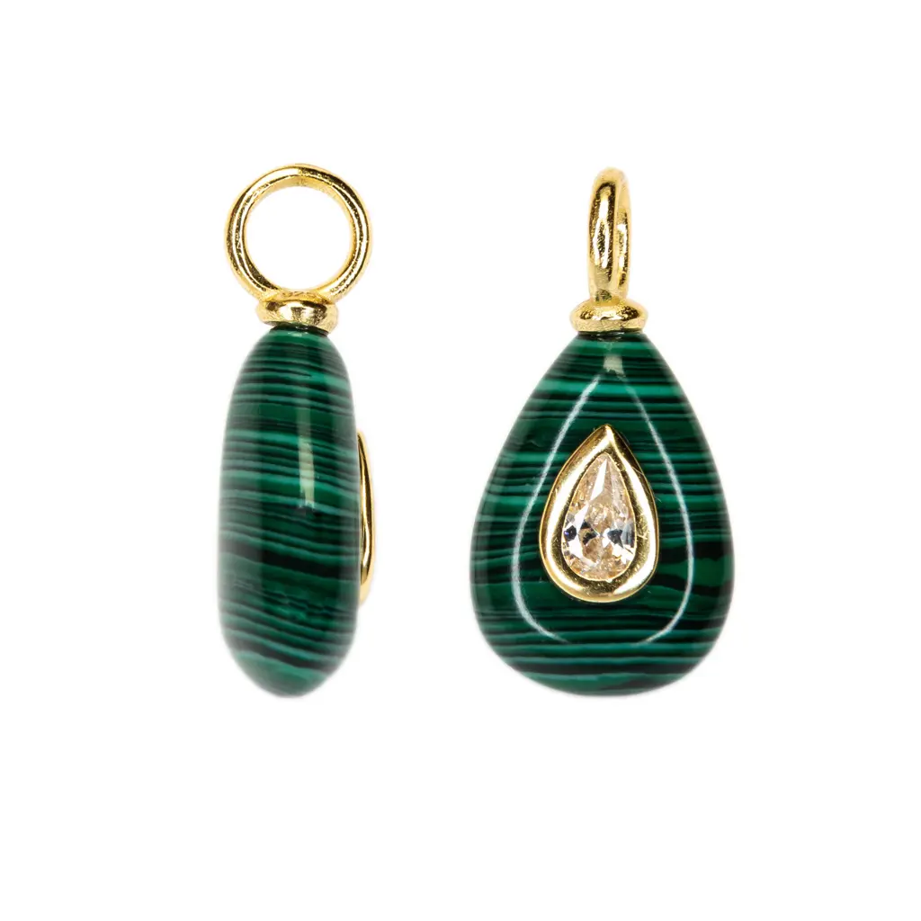 Sterling silver 15×10 mm teardrop stone with 5×3 mm zirconia stones pendant