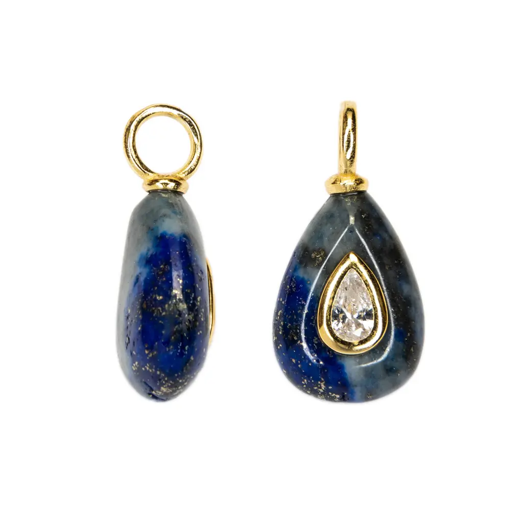 Sterling silver 15×10 mm teardrop stone with 5×3 mm zirconia stones pendant