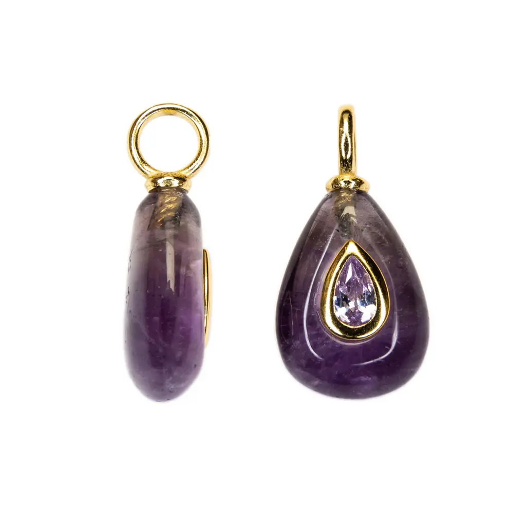 Sterling silver 15×10 mm teardrop stone with 5×3 mm zirconia stones pendant